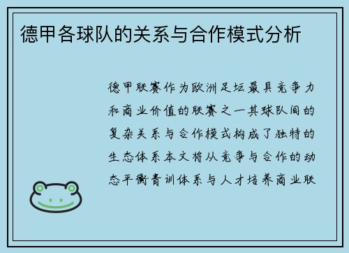 德甲各球队的关系与合作模式分析